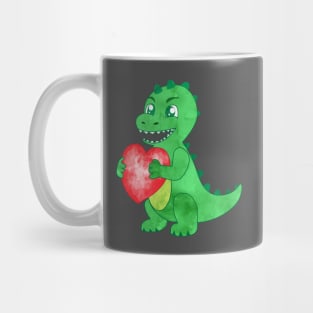 Watercolor Green Dinosaur Hold Heart Valentine Mug